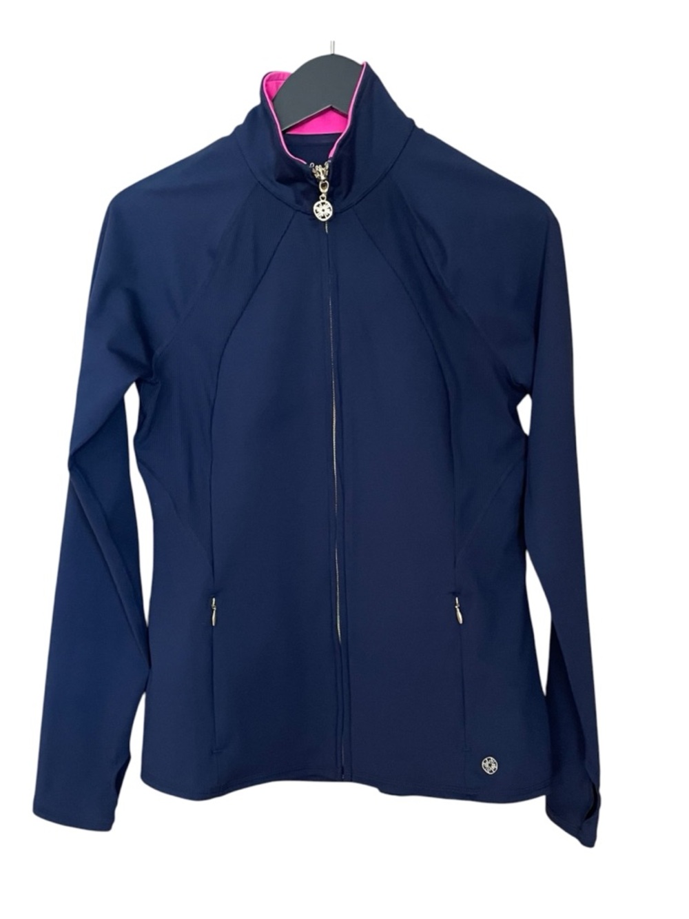 Lilly Pulitzer Luxletic Tennison Jacket Womens Small Navy Blue Pink UPF 50+ EUC - Picture 2 of 11